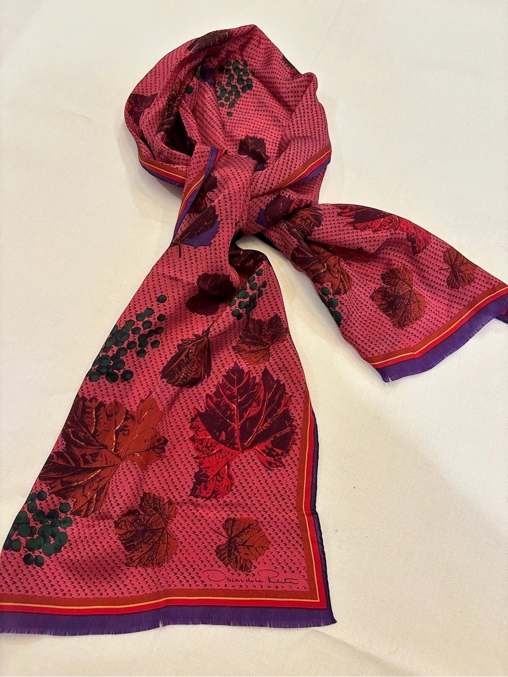Oscar de la Renta Floral Silk Scarf in Pink & Purple